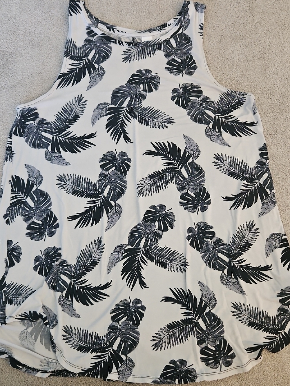 Old Navy White Tank Dress with Black Tropical Leaf Print